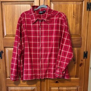Sonoma Woman’s zipper long sleeve Red and White Plaid Shirt